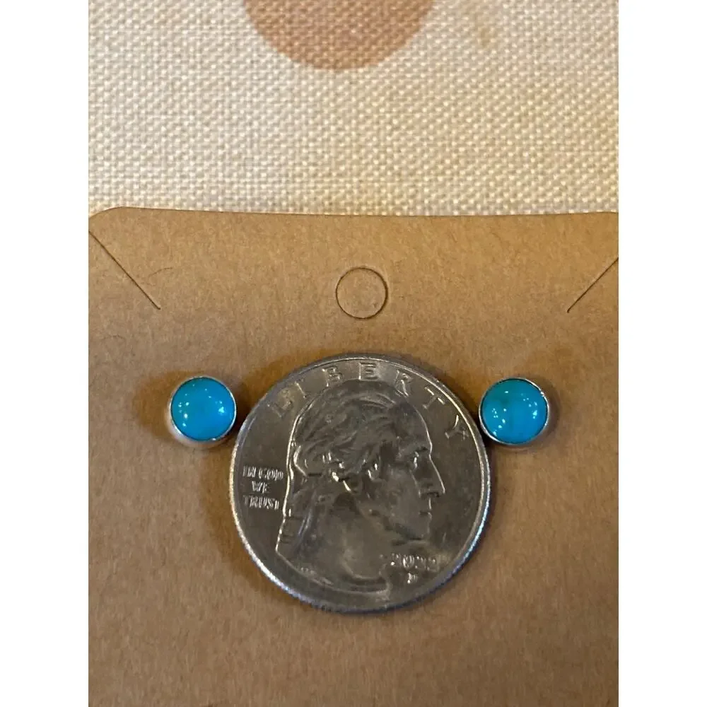 Tiny Turquoise Stud Earrings | Sterling Silver Mini's for Kids & First Piercings